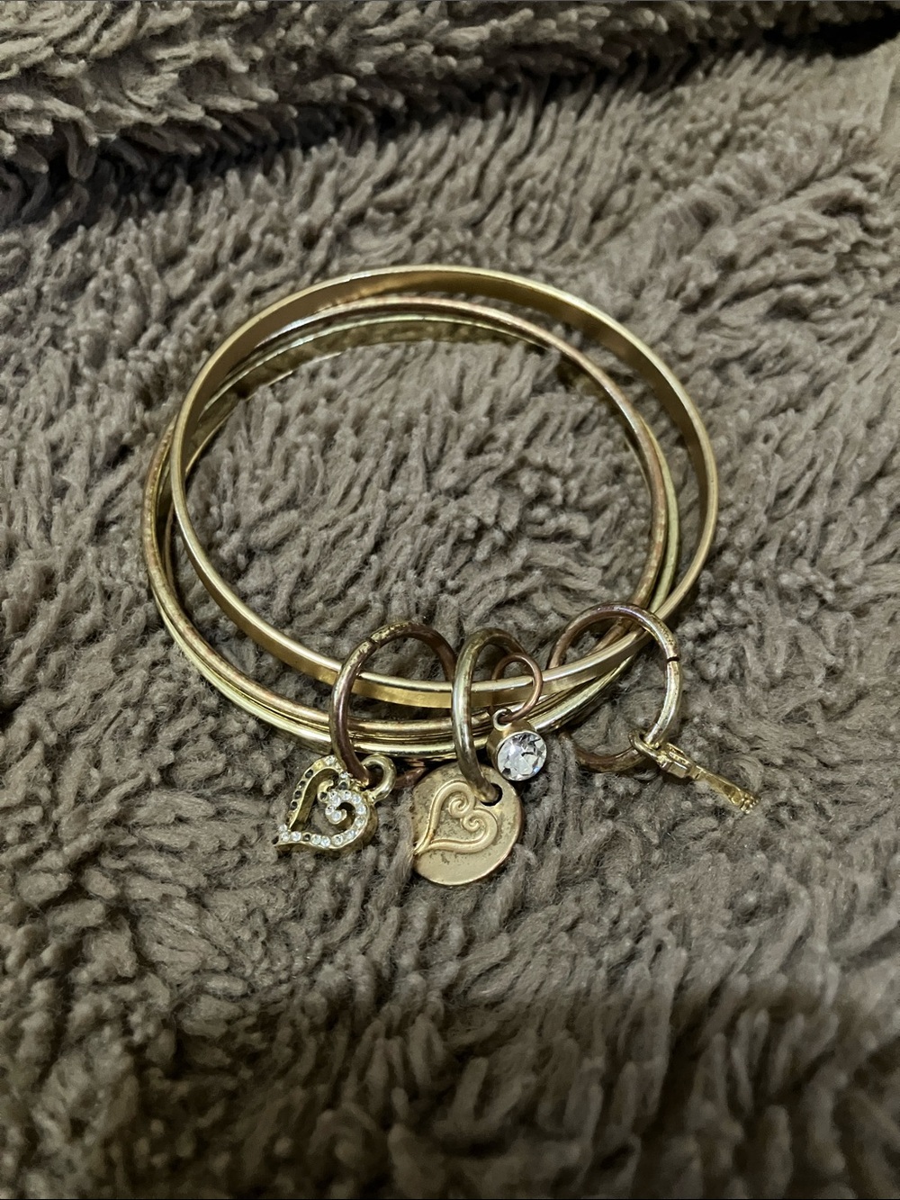Disney Gold-Tone Heart Charm Bangle Set with Crystal Accent
